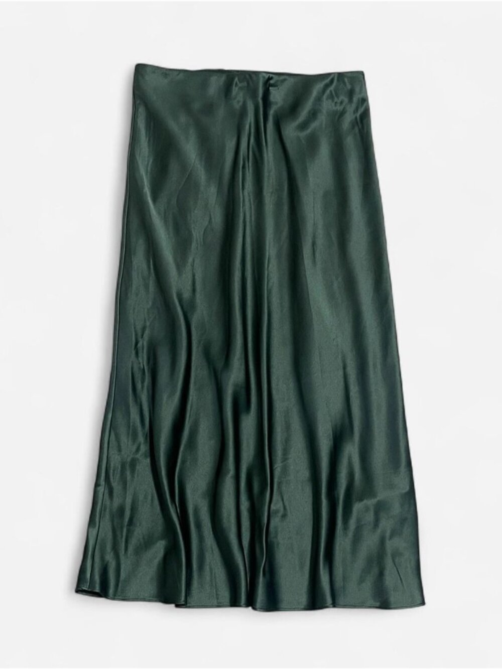 Quince green long flowy silk skirt. a line